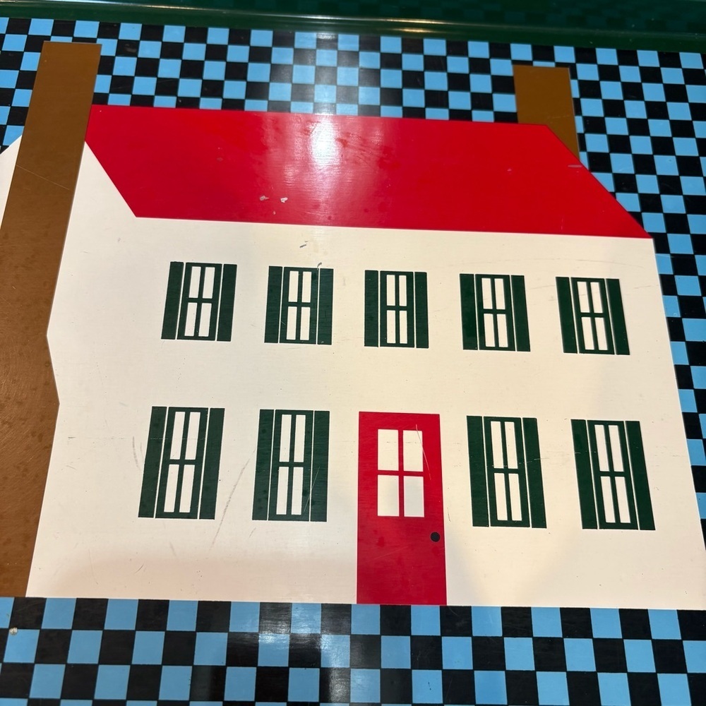 RARE Faroy Vintage Tray Made In Spain Red White House Green Blue Checkerboard - Picture 2 of 6
